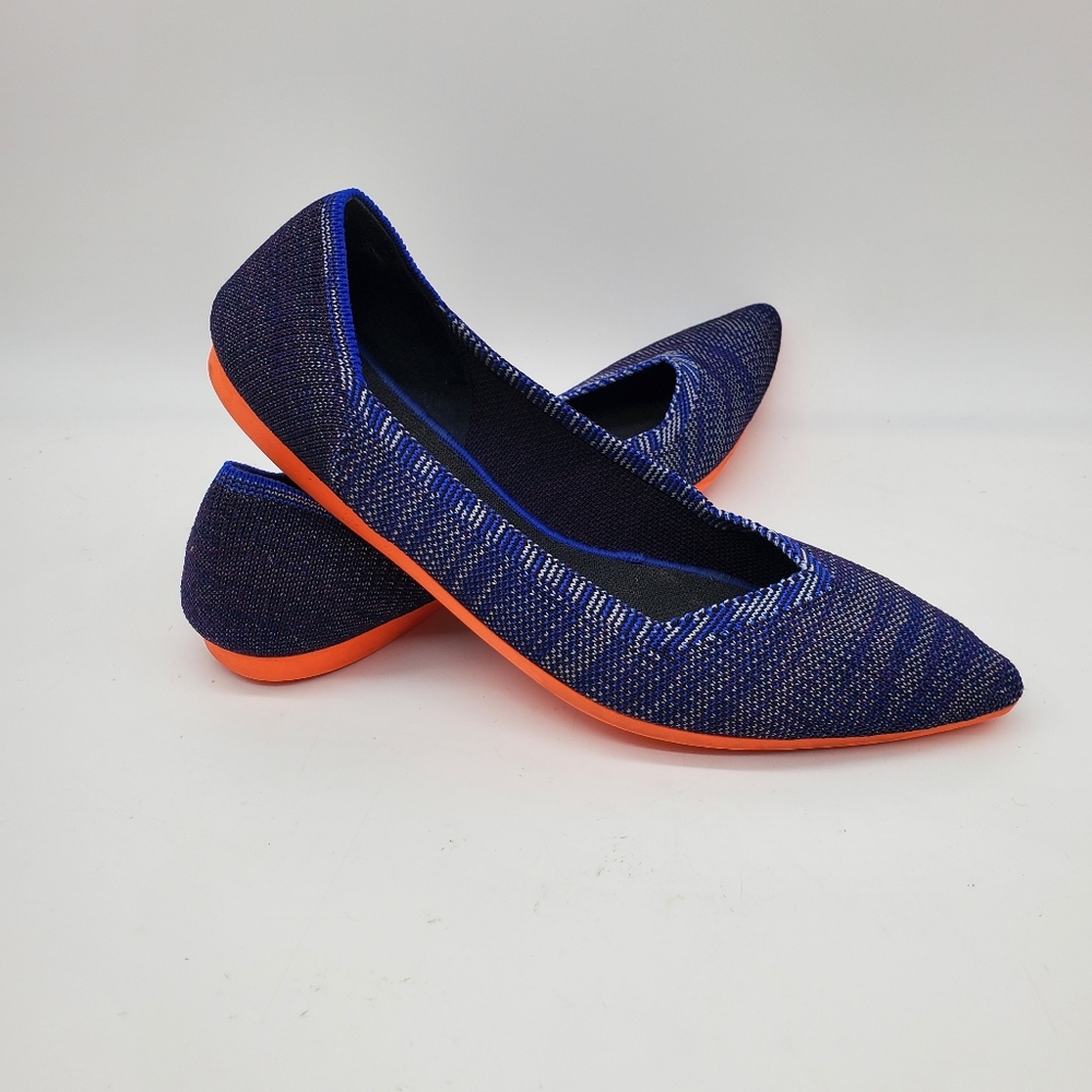 Rothys Retired Blue Wash Pointed Flats Orange Bottom Size 9